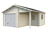 Roger M (5,3x5,7m | 21,9+5,2m² | 44mm) Autotalli nosto-ovella ja katoksella