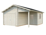 Roger M (5,3x5,7m | 21,9+5,2m² | 44mm) Autotalli puuovella ja katoksella