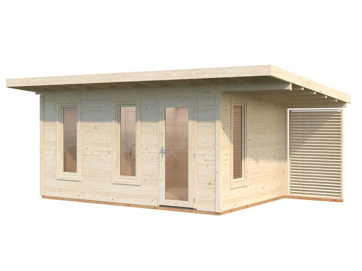 Grace (4,5x2,9m | 12,4+4,1m² | 56mm)Liimapuinen piharakennus katoksella
