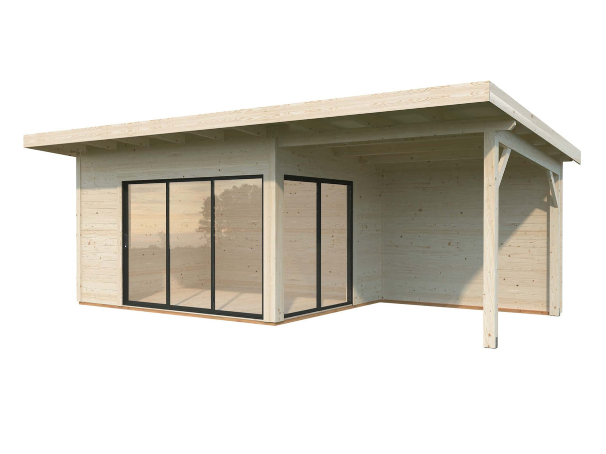Andrea L (6,9x3m | 11,2+7,9m² | 44mm) piharakennus liukuovilla (saatavana kaksilasitus)