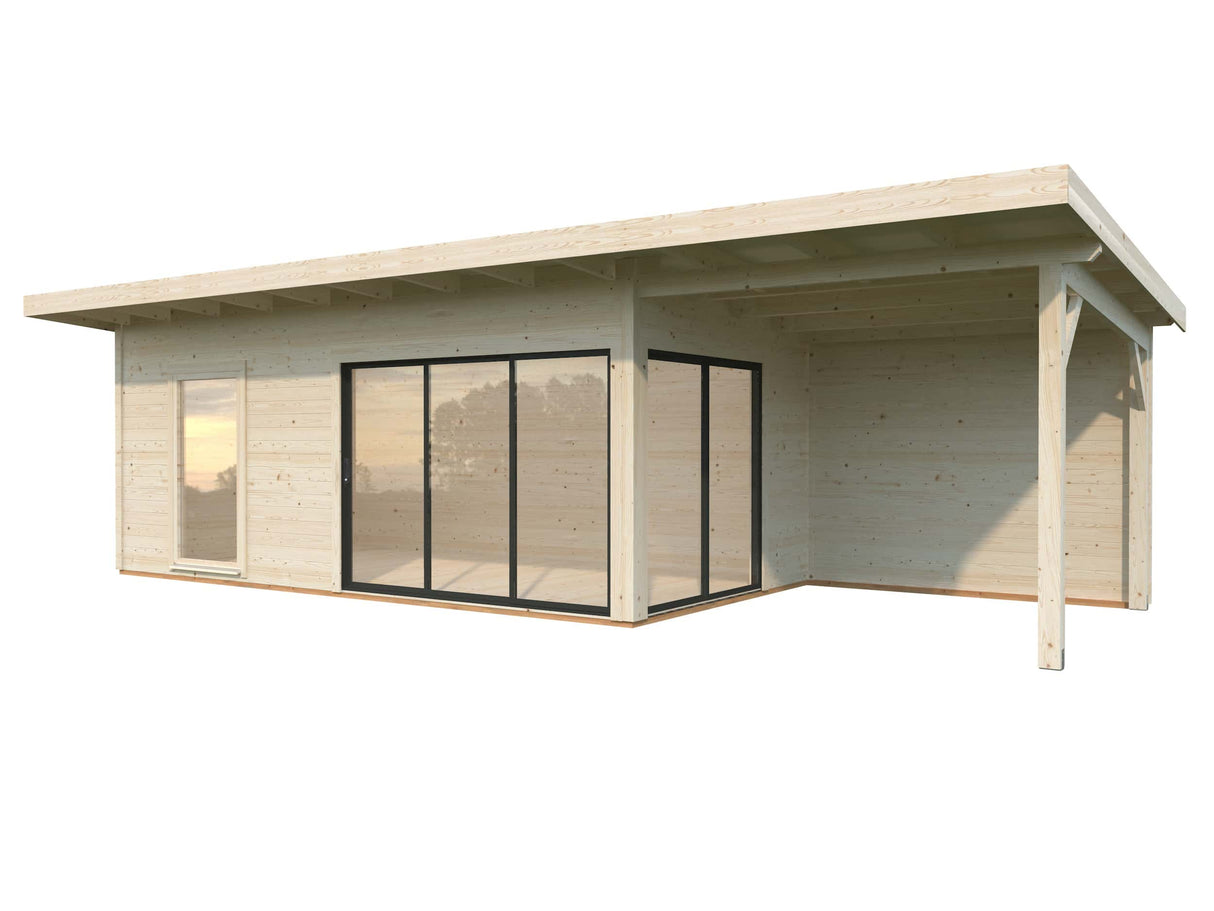Andrea XL (9x3m | 17,1+7,9m² | 44mm) piharamökki liukuovilla (saatavana kaksilasitus)