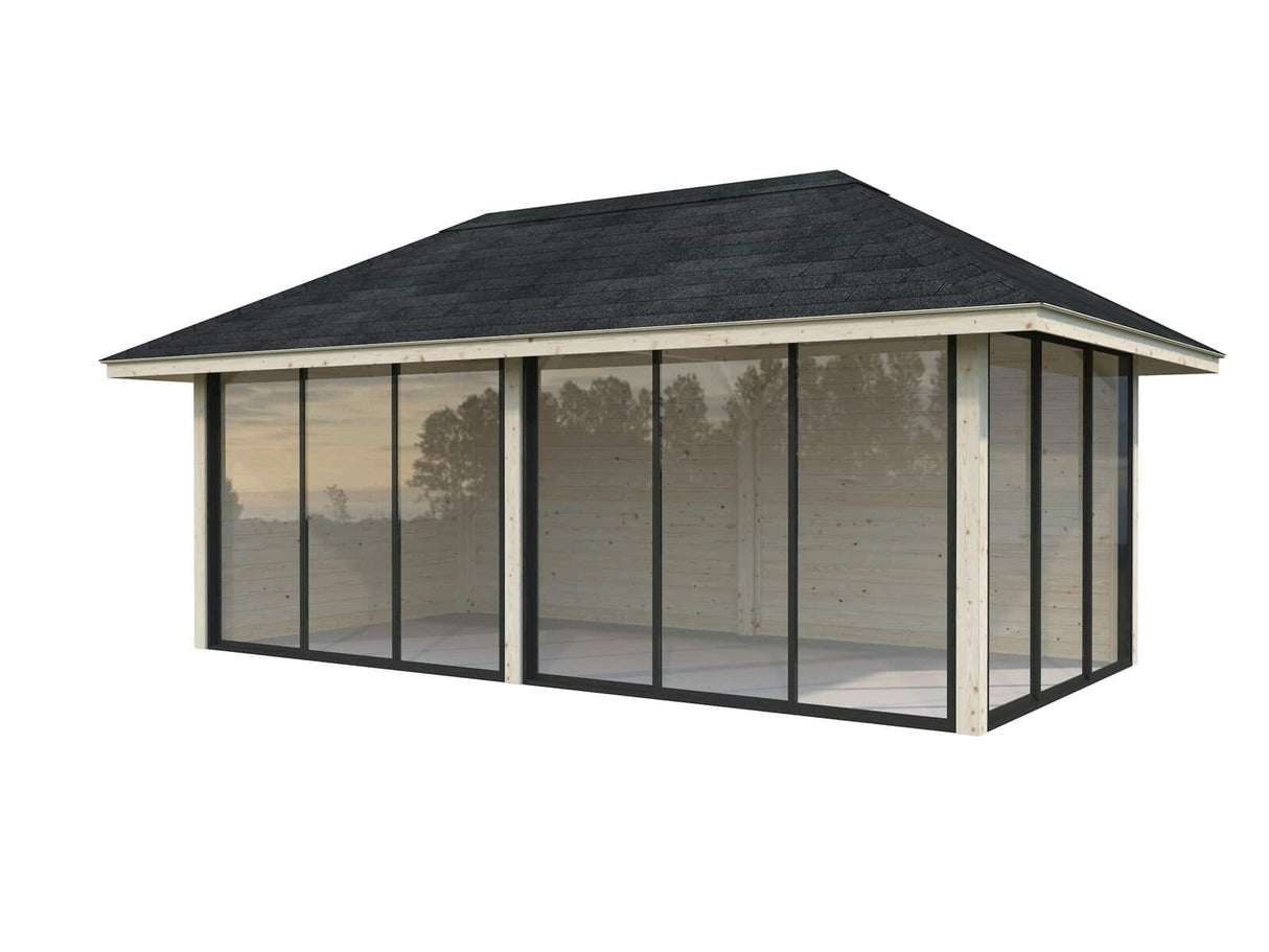 Bianca 202/502 (6x3m | 16,6m²) iso piharakennus liukuovilla (saatavana tuplalasilla)