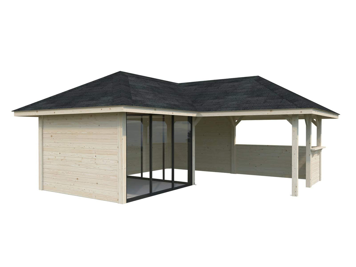 Bianca 209/509 (6x6m | 24,9m²) kulmapiharakennus ulkokeittiöalueella (saatavana tuplalasilla)