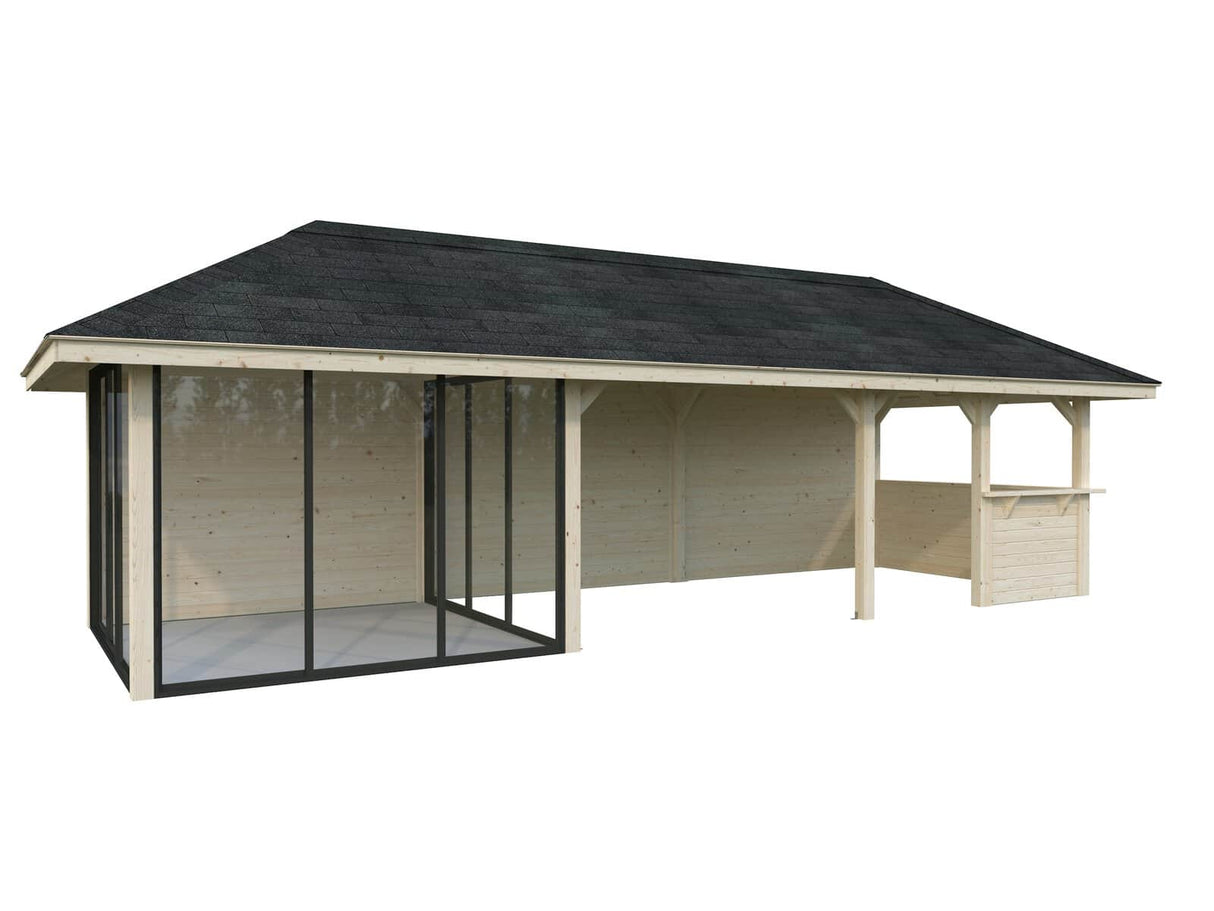 Bianca 216/516 (9x3m | 24,9m²) piharakennus liukuovilla (saatavana tuplalasilla)