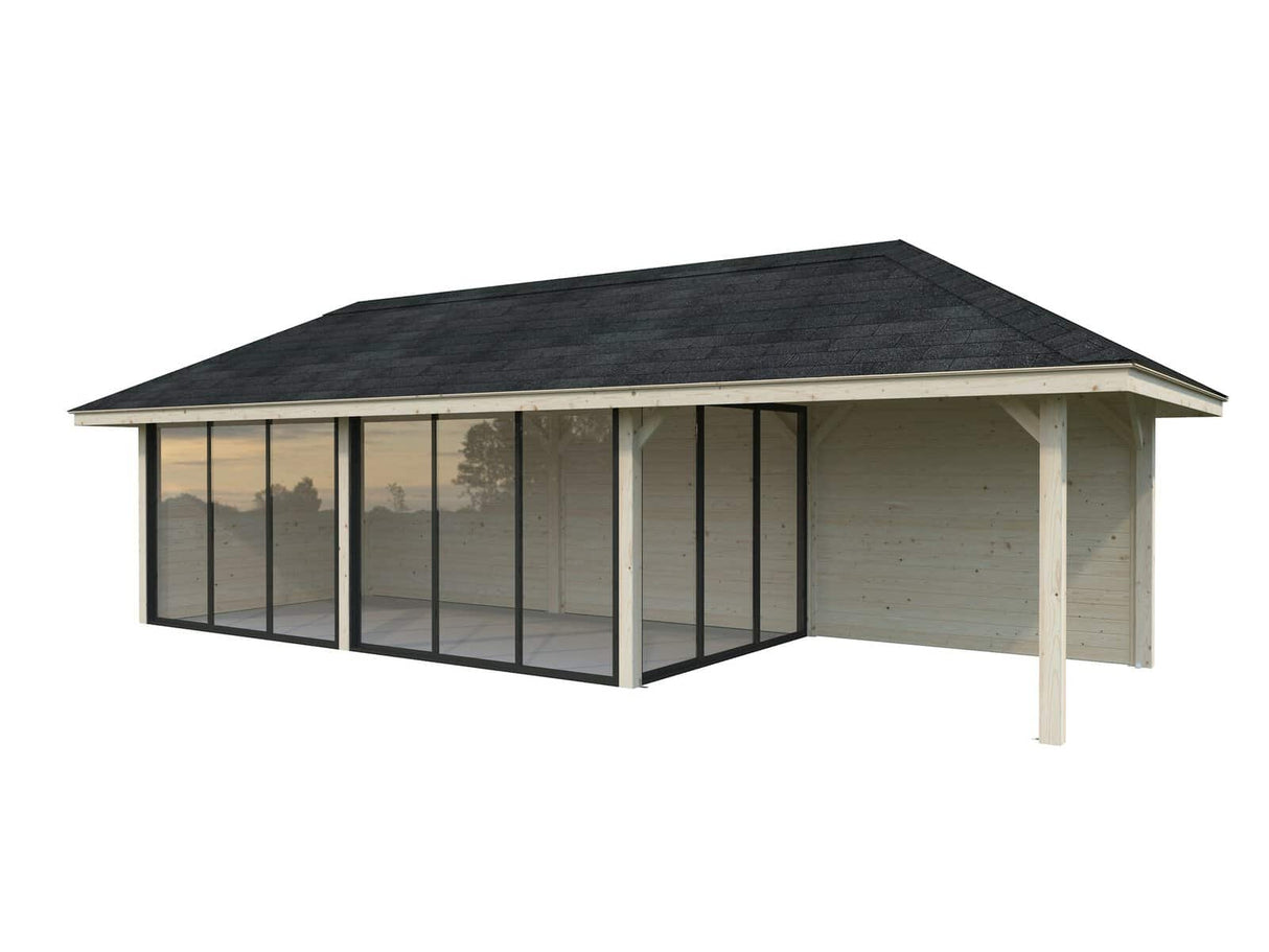 Bianca 217/517 (9x3m | 24,9m²) piharakennus liukuovilla (saatavana tuplalasilla)