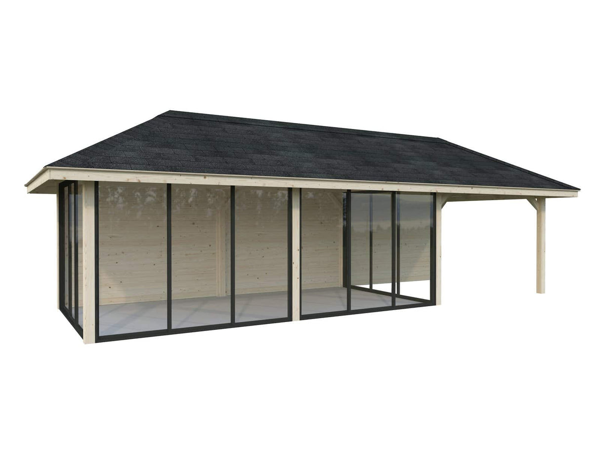 Bianca 218/518 (9x3m | 24,9m²) piharakennus liukuovilla (saatavana tuplalasilla)