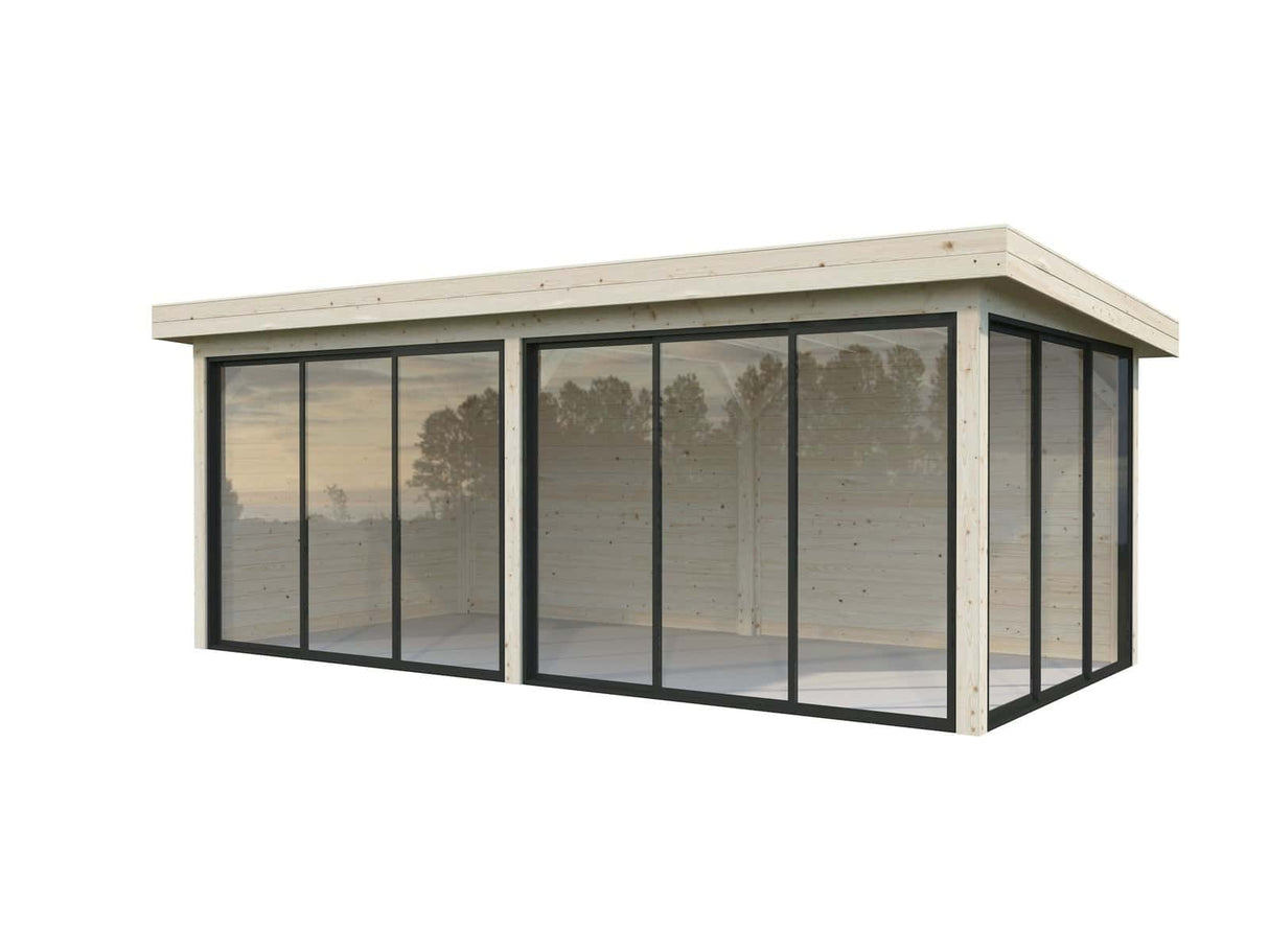 Lenna 402/702 (6x3m | 16,6m²) Lasinen piharakennus liukuovilla (Saatavana tuplalasilla)