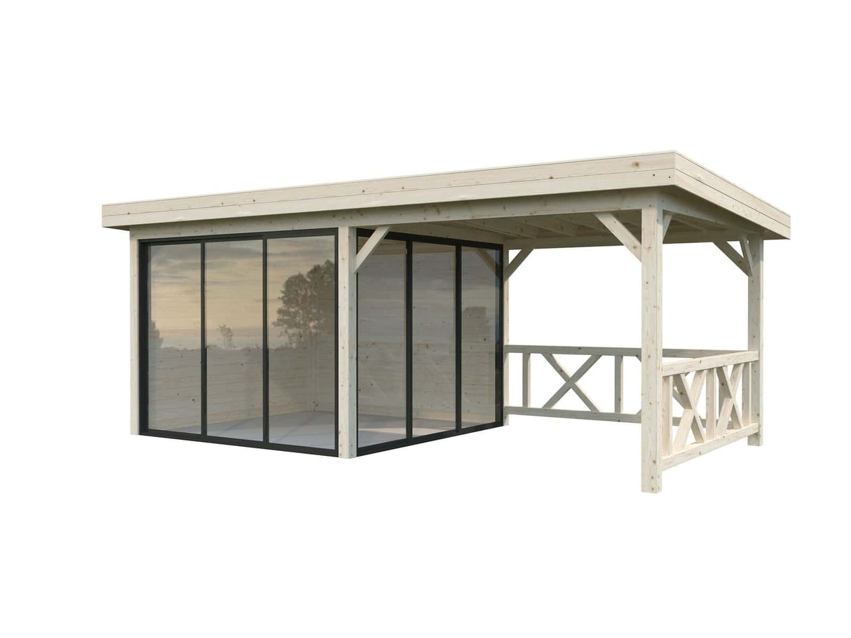 Lenna 403/703 (6x3m | 16,6m²) Lasinen piharakennus liukuovilla (Saatavana tuplalasilla)