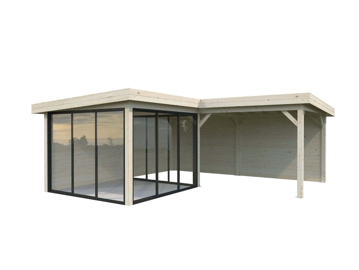 Lenna 412/712 (6x6m | 24,9m²) Lasinen piharakennus liukuovilla (Saatavana tuplalasilla)