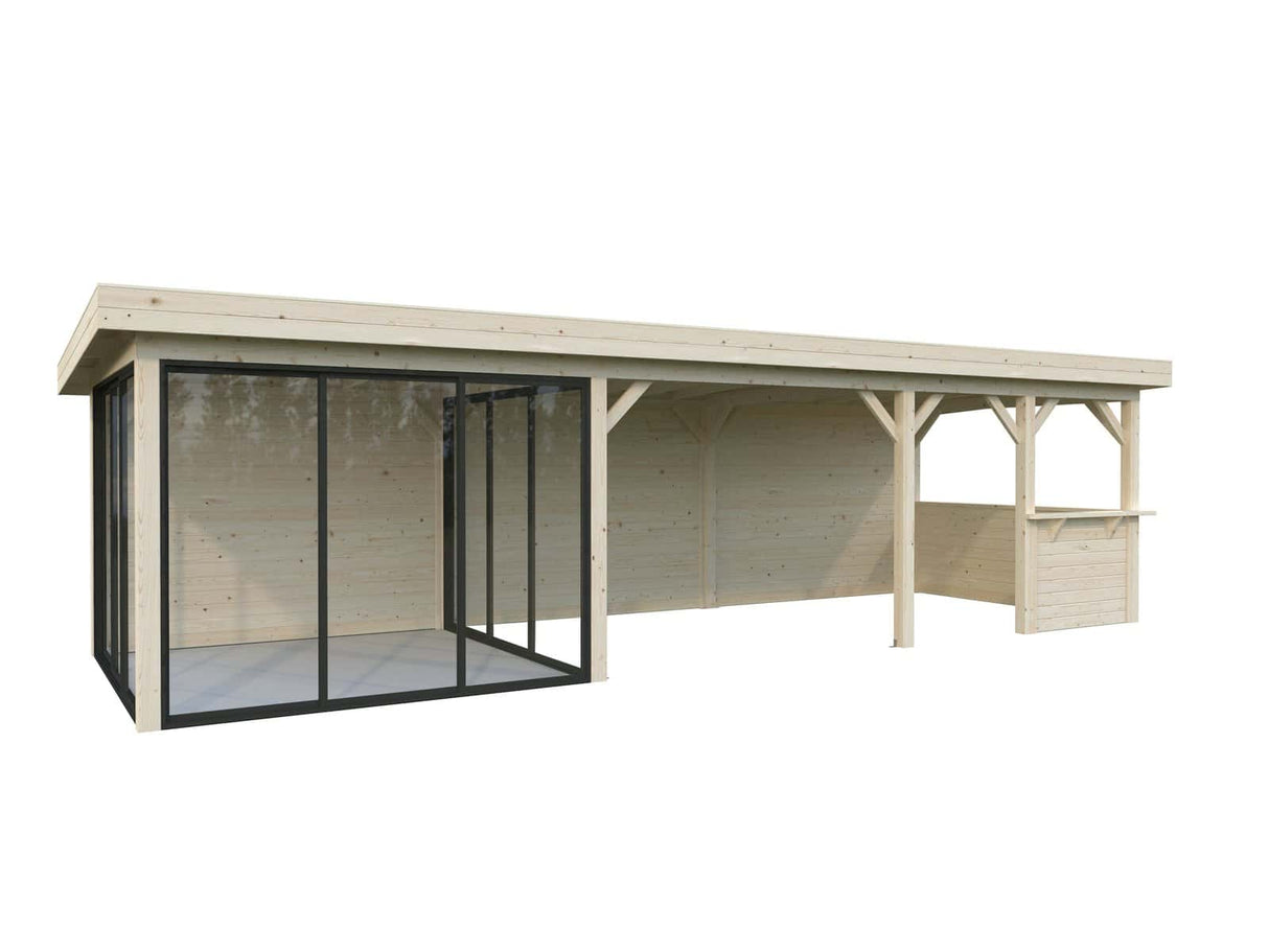 Lenna 416/716 (9x3m | 24,9m²) Lasinen piharakennus liukuovilla (Saatavana tuplalasilla)