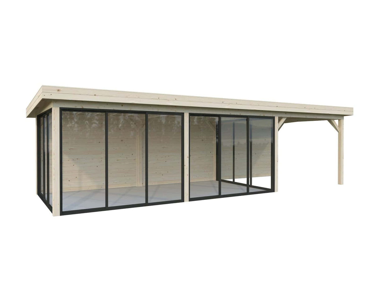Lenna 418/718 (9x3m | 24,9m²) Lasinen piharakennus liukuovilla (Saatavana tuplalasilla)