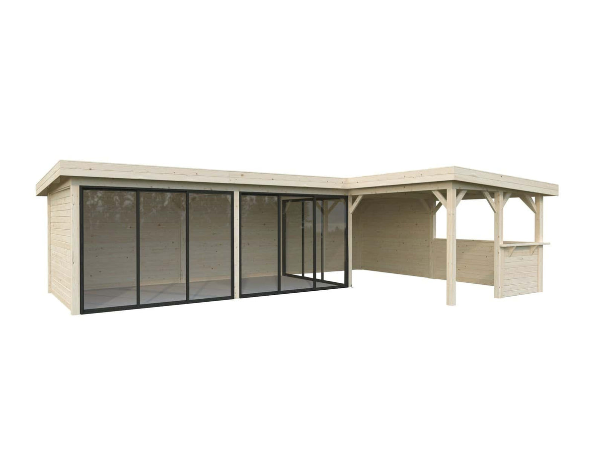 Lenna 420/720 (9x6m | 33,2m²) Lasinen piharakennus liukuovilla (Saatavana tuplalasilla)