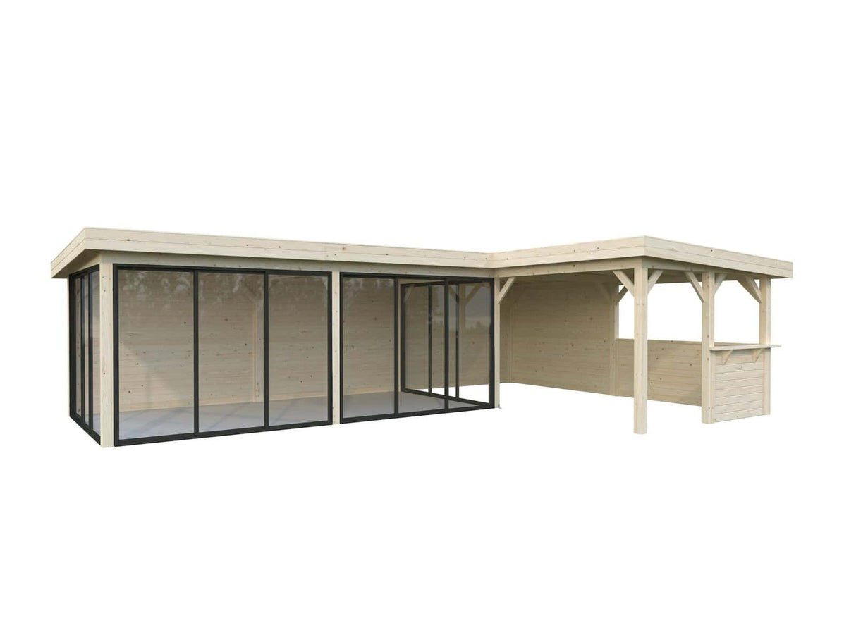 Lenna 421/721 (9x6m | 33,2m²) Lasinen piharakennus liukuovilla (Saatavana tuplalasilla)