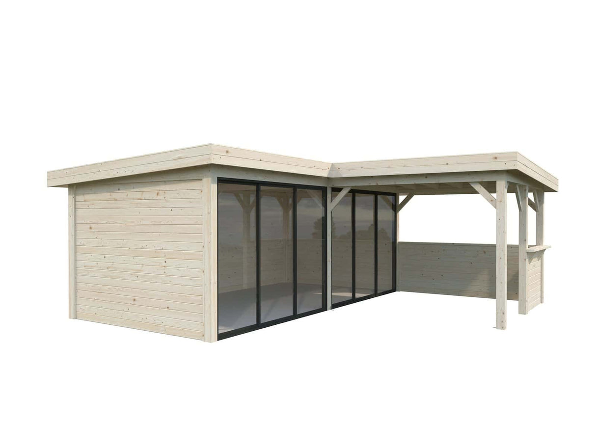 Lenna 422/722 (6x6m | 24,9m²) Lasinen piharakennus liukuovilla (Saatavana tuplalasilla)