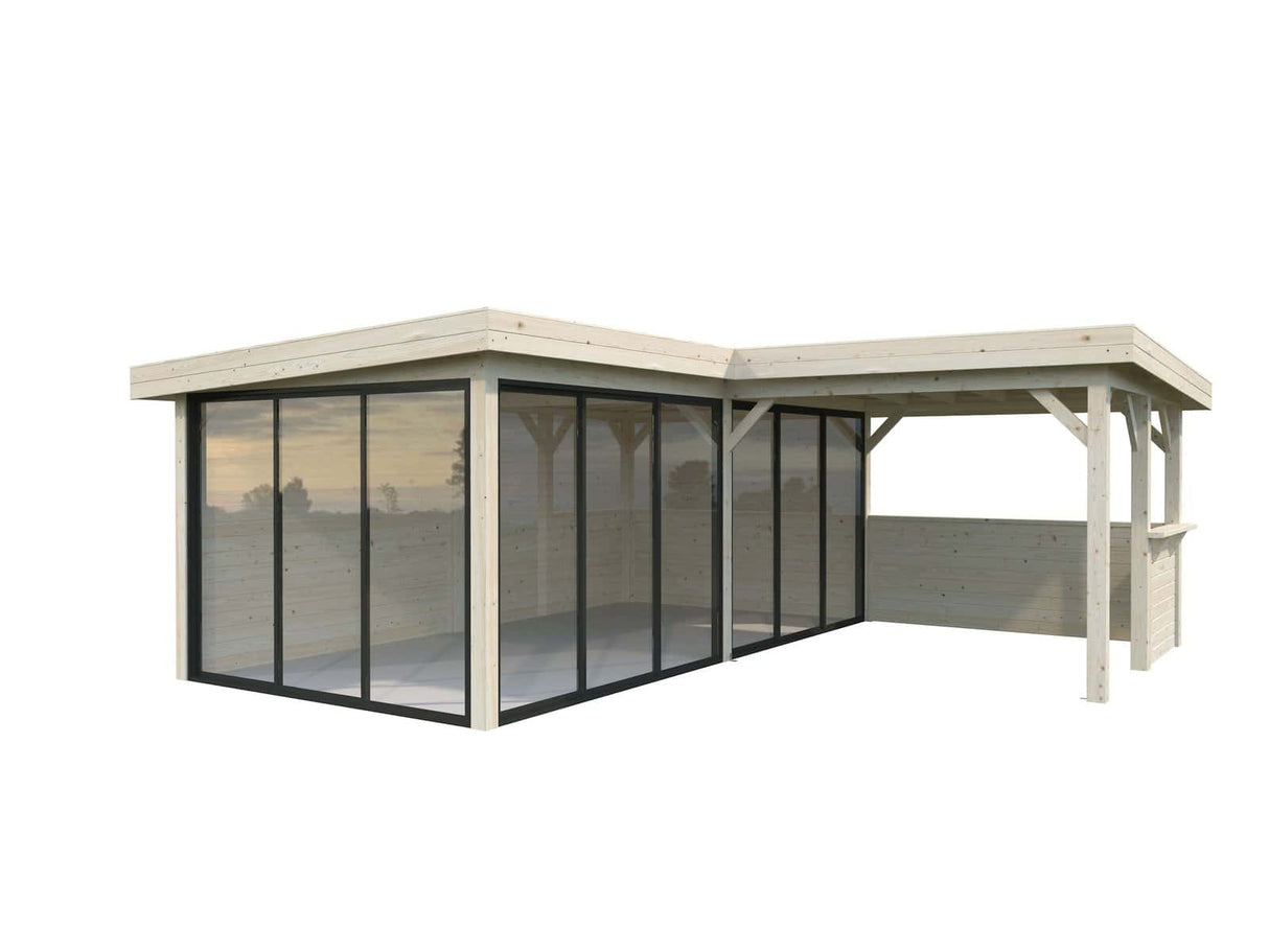 Lenna 423/723 (6x6m | 24,9m²) Lasinen piharakennus liukuovilla (Saatavana tuplalasilla)