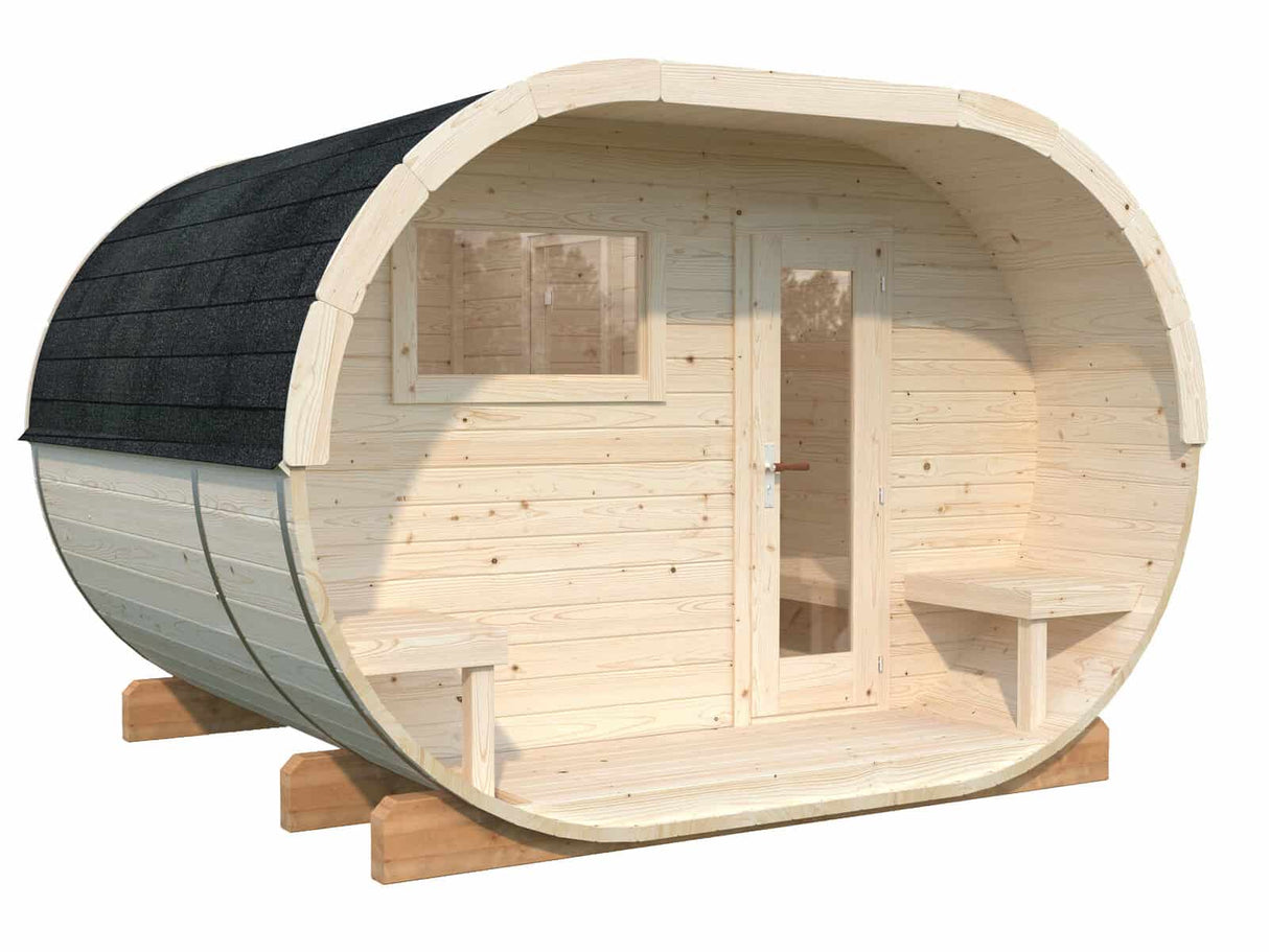 Anette (3,3x2,7m | 3,0+1,5m² | 42mm) puinen ovaalisauna