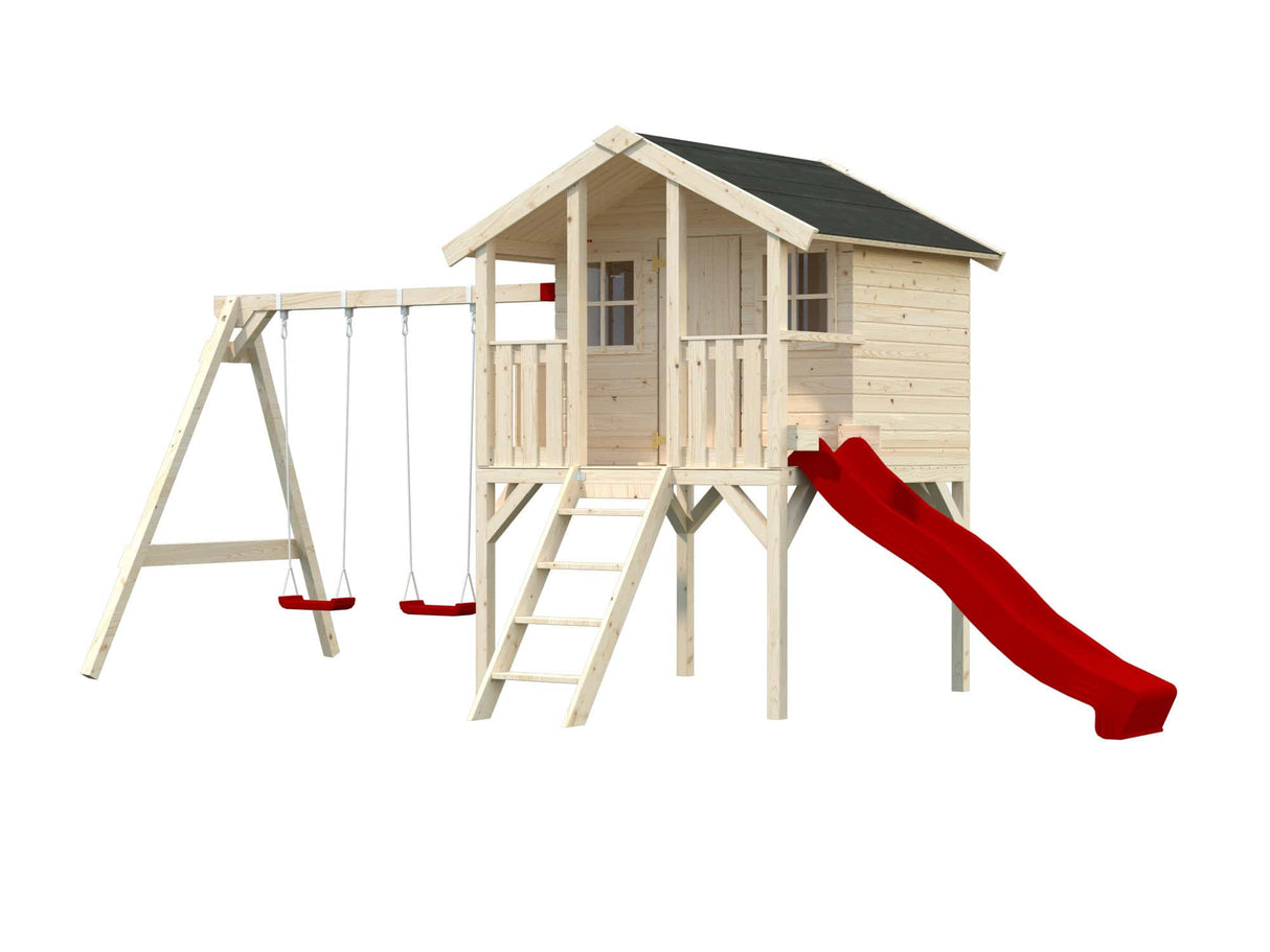Toby-set  (4,2x2,8m | 2,1m² | 16mm) Leikkimökki ja keinu