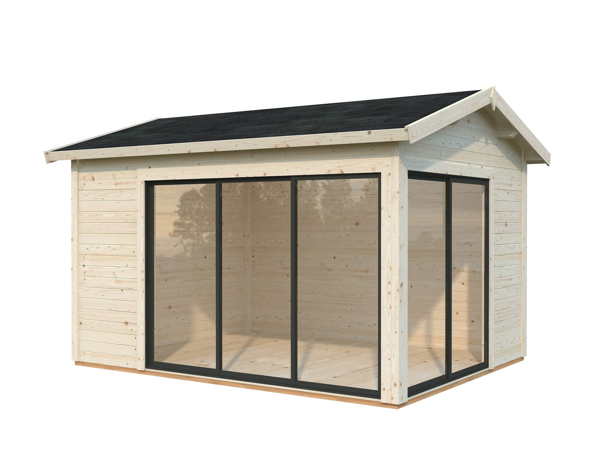 Amanda S (3,9x3m | 11,2m2 | 44mm)  piharamökki liukuovilla (saatavana kaksilasitus)