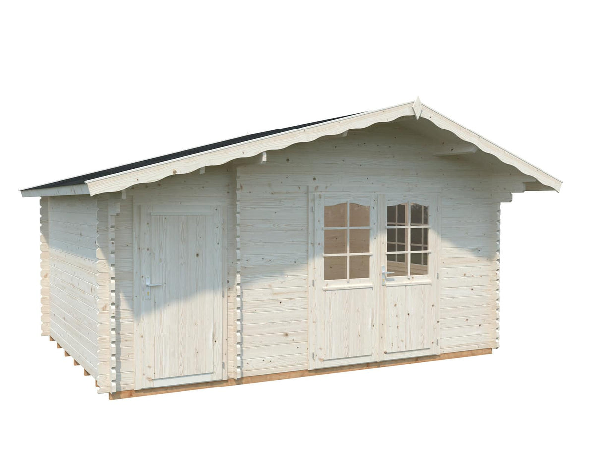 Emma XL (4,7x3,5m | 14,3m² | 34mm) Alppityylinen pihamökki sivuvarastolla
