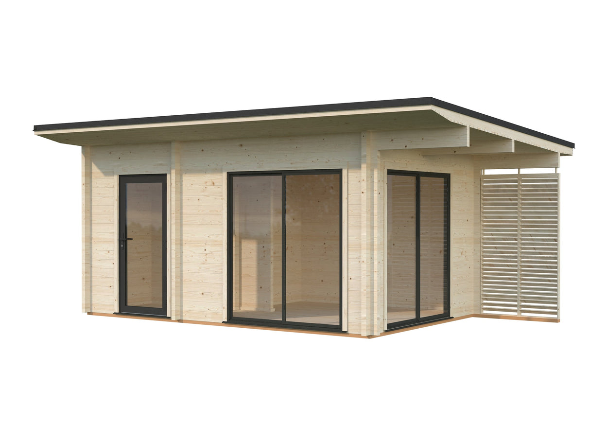 Cecilia S (5,2x3,3m | 14,2m² | 70mm) Kaksihuoneinen moderni kesämökki alumiiniovilla ja -ikkunoilla