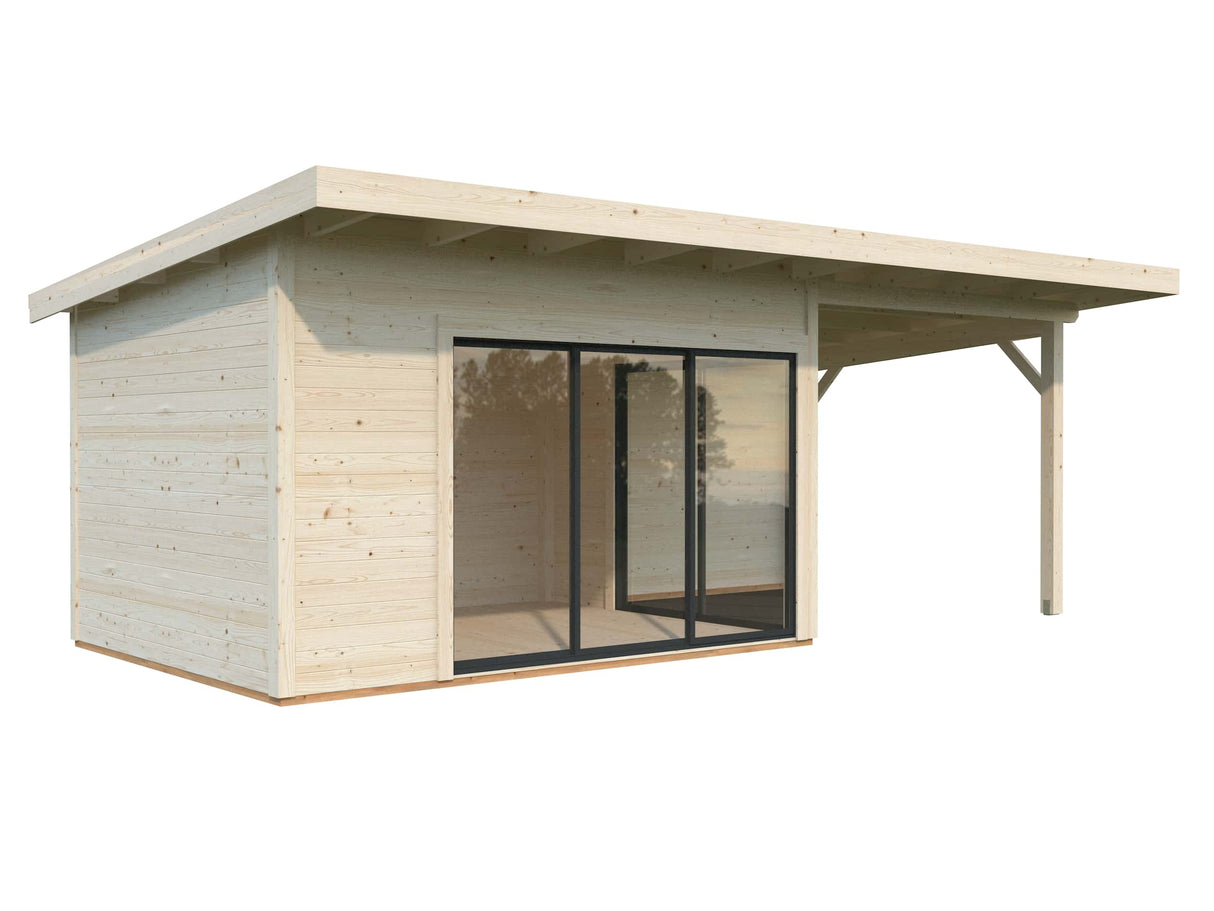 Andrea L (6,9x3m | 11,2+7,9m² | 44mm) piharakennus liukuovilla (saatavana kaksilasitus)