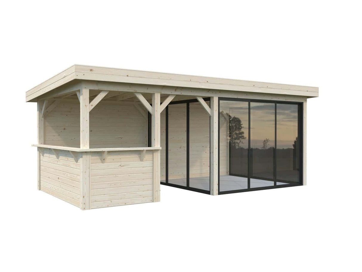 Lenna 408/708 (6x3m | 16,6m²) Lasinen piharakennus liukuovilla (Saatavana tuplalasilla)