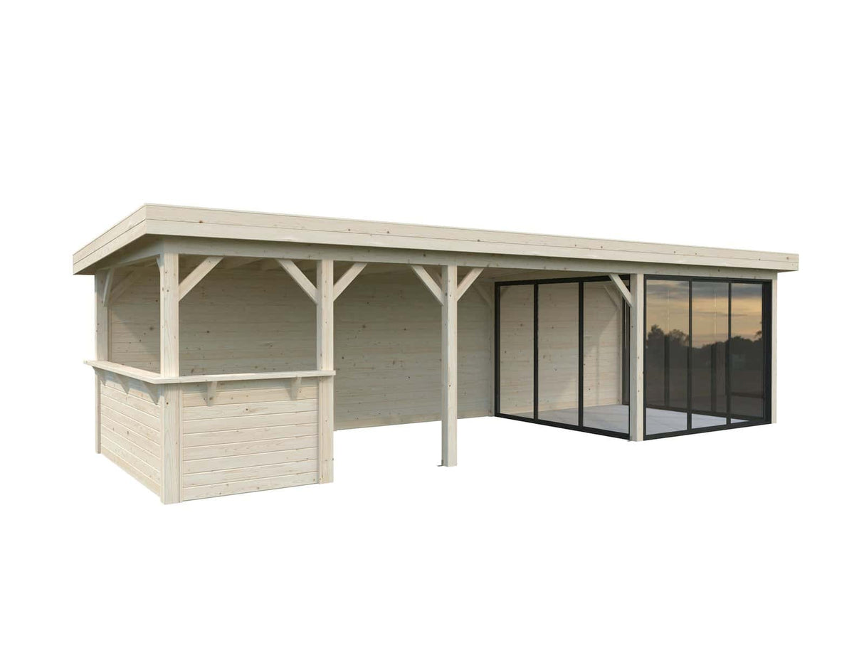 Lenna 416/716 (9x3m | 24,9m²) Lasinen piharakennus liukuovilla (Saatavana tuplalasilla)