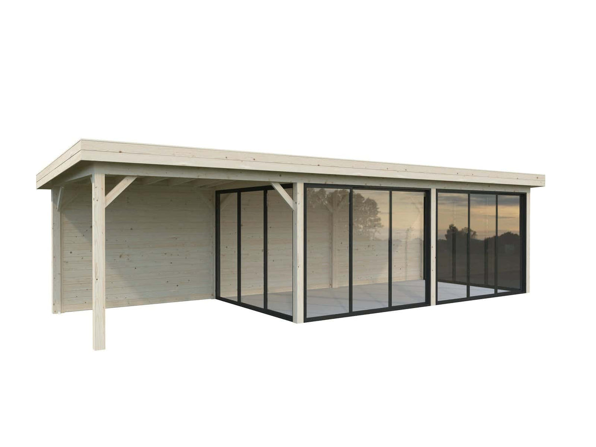 Lenna 418/718 (9x3m | 24,9m²) Lasinen piharakennus liukuovilla (Saatavana tuplalasilla)