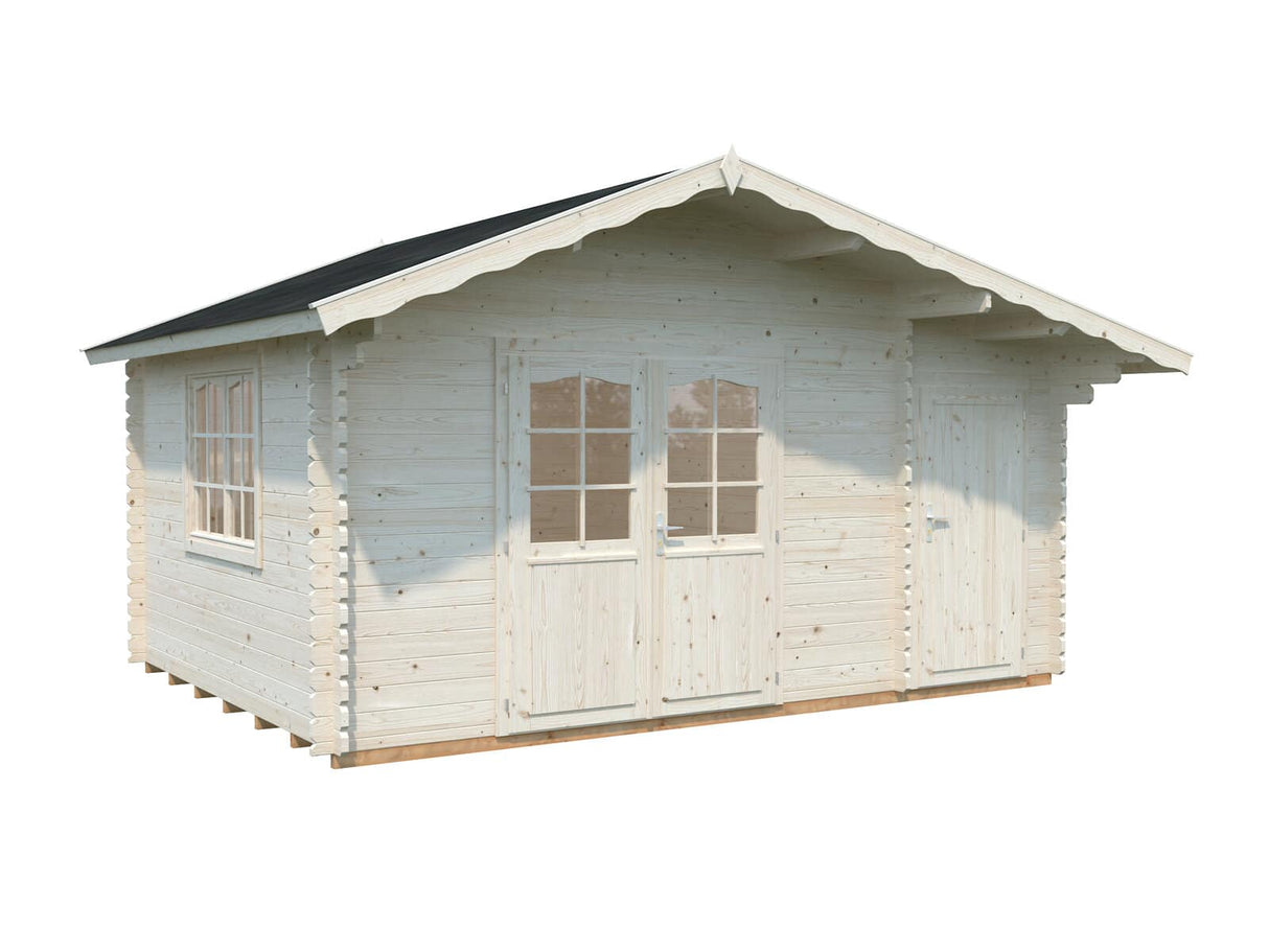 Emma XL (4,7x3,5m | 14,3m² | 34mm) Alppityylinen pihamökki sivuvarastolla