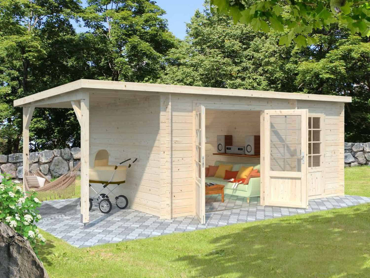 Ella (6,1x3,2m | 13,1+3,9m² | 28mm) Pulpettikattoinen kesämökki