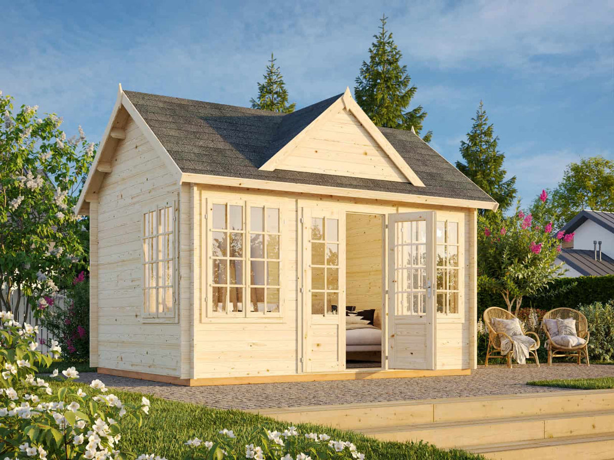 Claudia M (4,2x3,2m | 11,5m² | 34mm) Clockhouse-tyylinen pihamökki