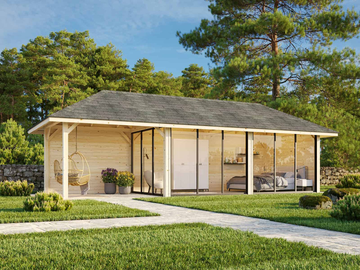 Bianca 217/517 (9x3m | 24,9m²) piharakennus liukuovilla (saatavana tuplalasilla)