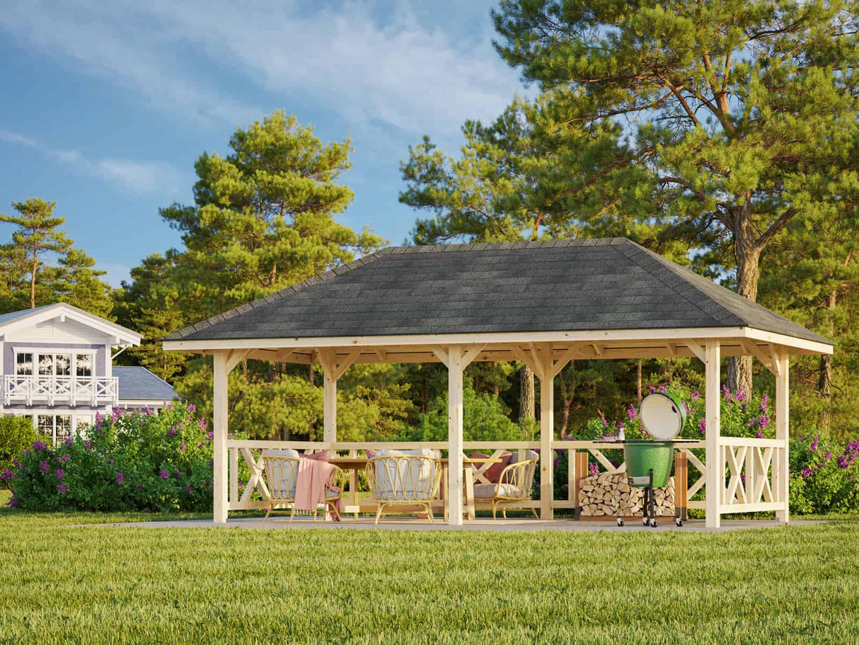 Bianca 107 (6x3m | 16,6m²) suurikokoinen tukeva puinen huvimaja