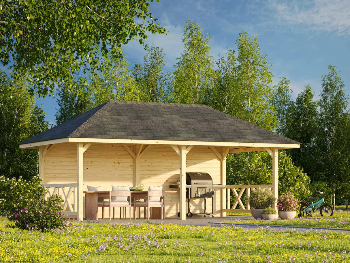 Bianca 108 (6x3m | 16,6m²) iso huvimaja kiinteällä takaseinällä