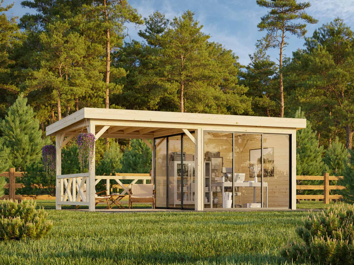 Lenna 403/703 (6x3m | 16,6m²) Lasinen piharakennus liukuovilla (Saatavana tuplalasilla)