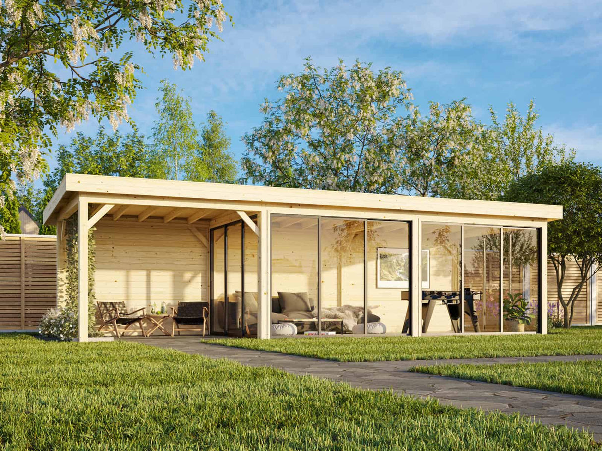 Lenna 418/718 (9x3m | 24,9m²) Lasinen piharakennus liukuovilla (Saatavana tuplalasilla)