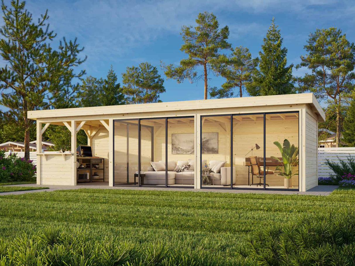 Lenna 419/719 (9x3m | 24,9m²) Lasinen piharakennus liukuovilla (Saatavana tuplalasilla)