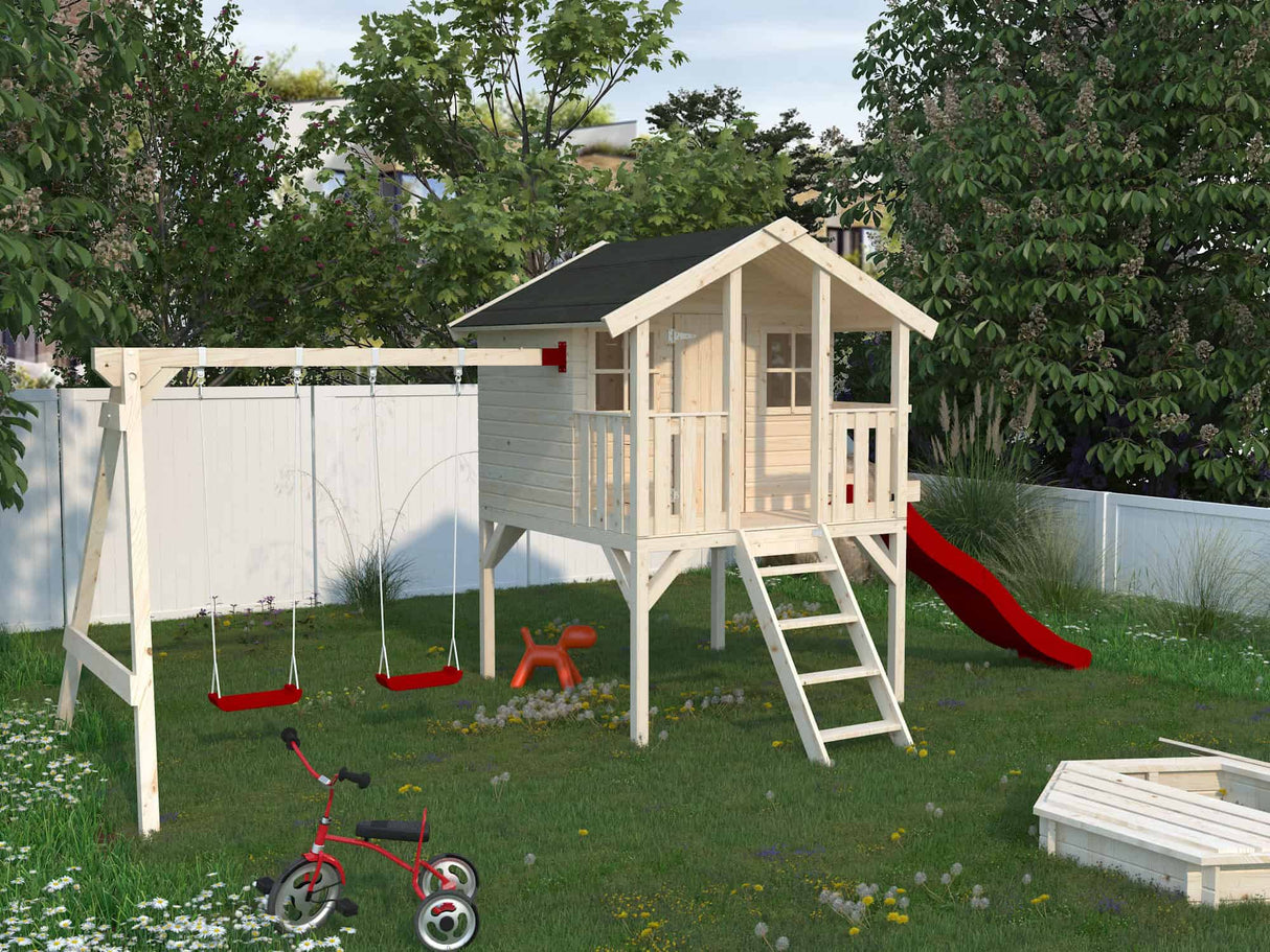 Toby-set  (4,2x2,8m | 2,1m² | 16mm) Leikkimökki ja keinu
