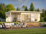 Andrea XL (9x3m | 17,1+7,9m² | 44mm) piharamökki liukuovilla (saatavana kaksilasitus)