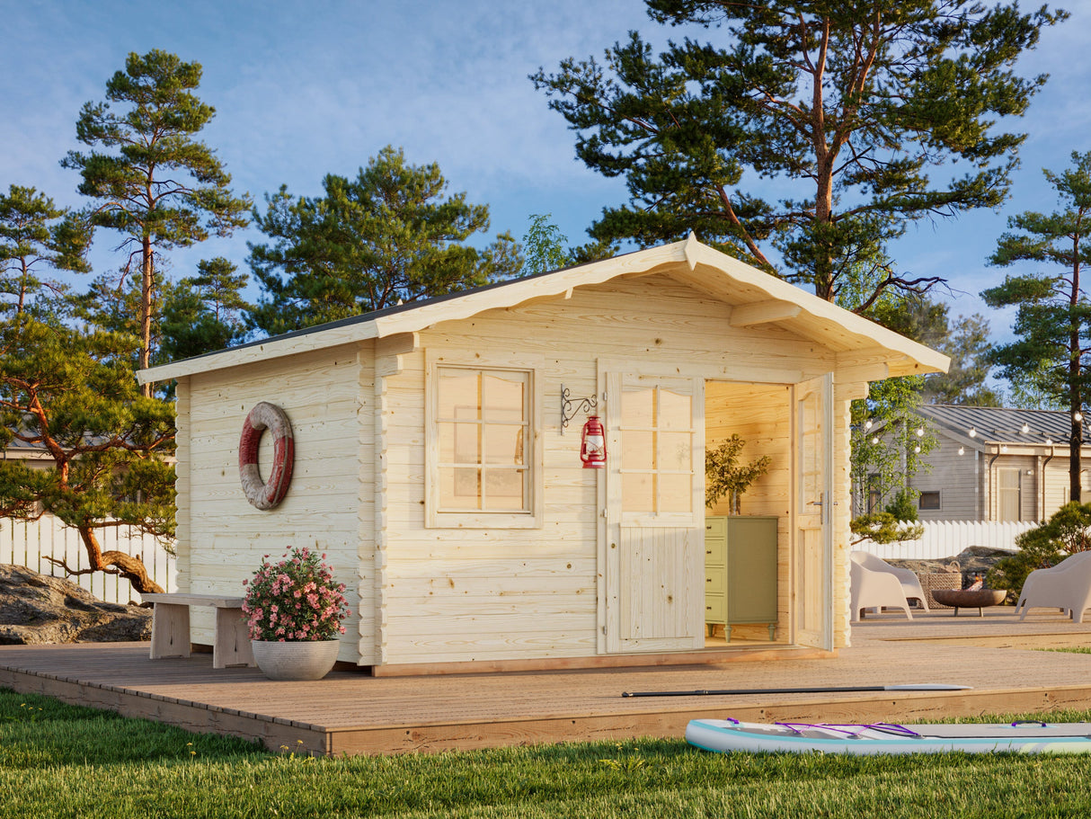 Emma M (3,8x3,2m | 10,4m² | 34mm) Alppityylinen pihamökki