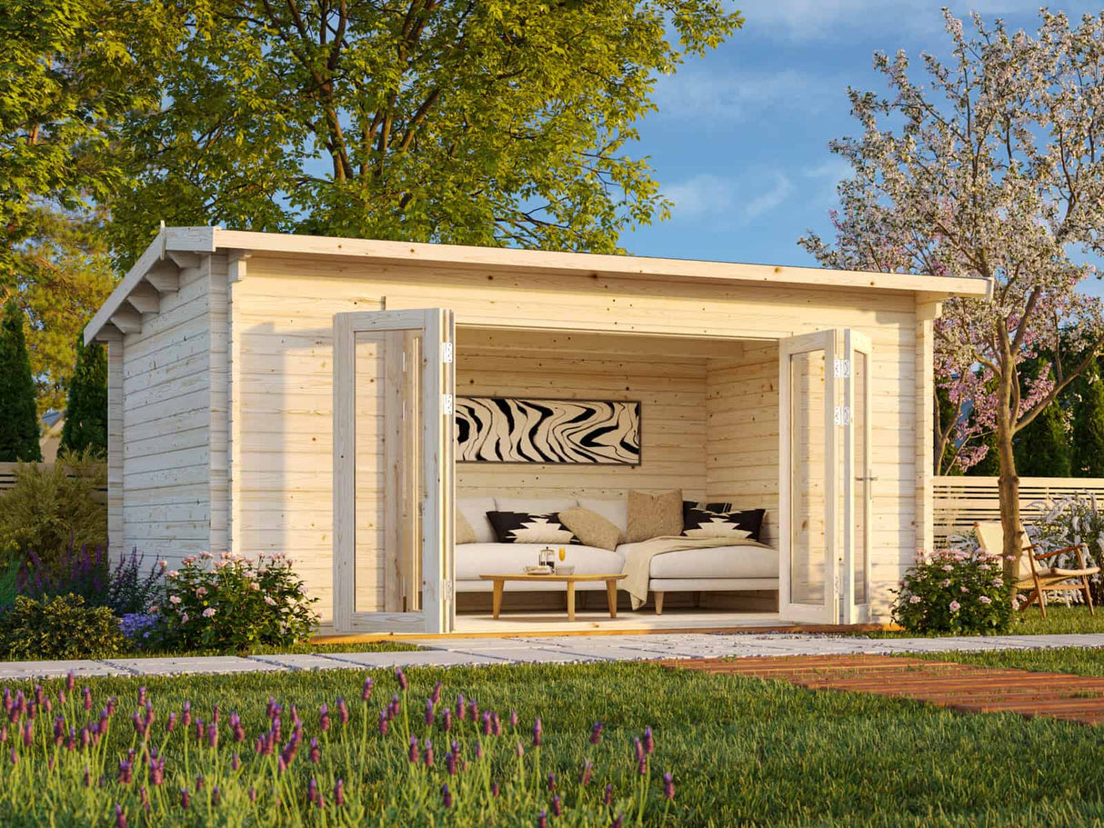 Ines L (4,8x3m | 13,7m² | 44mm) Tilava puutarhatoimisto taitto-ovilla