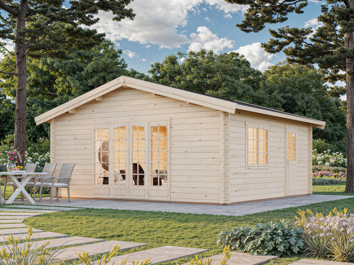 Irene XXL (5,6x5,6m | 27,7m² | 70mm) Tilava kesämökki