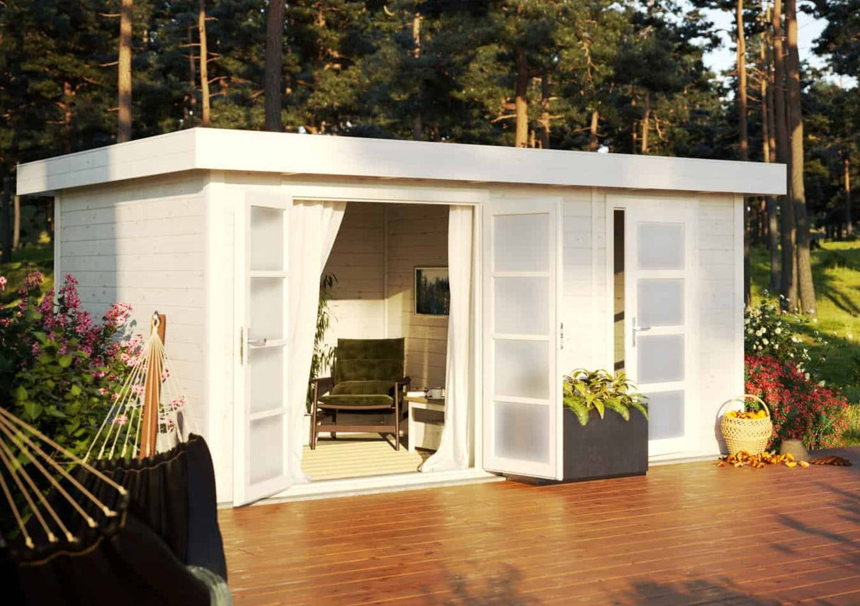Lara L (4,5x3m | 12,7m² | 28mm) Kaksihuoneinen moderni piharakennus läpikuultavilla ovilla