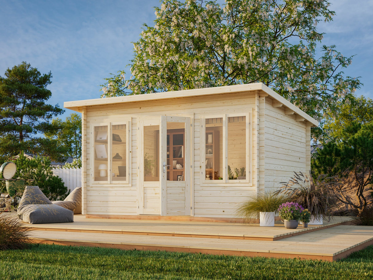 Lisa S (4x3m | 11,5m² | 34mm) Pulpettikattoinen kevythirsinen piharakennus