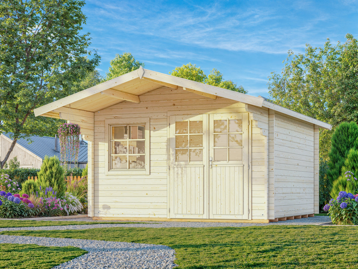 Sally M (3,8x3,8m | 12,3m² | 44mm) Klassinen pihamökki harjakatolla