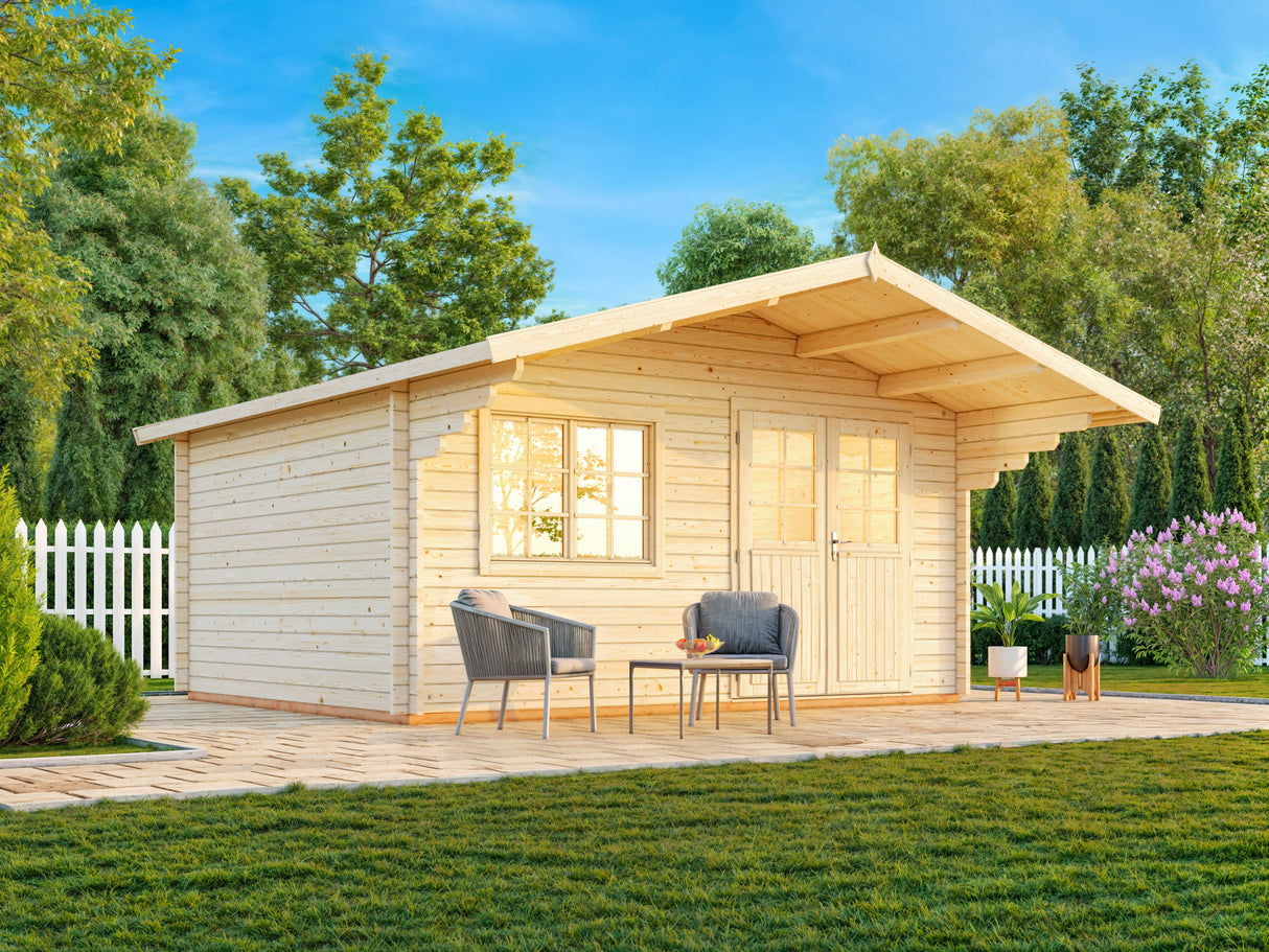 Sally L (4,7x3,8m | 15,5m² | 44mm) Moderni pihamökki harjakatolla
