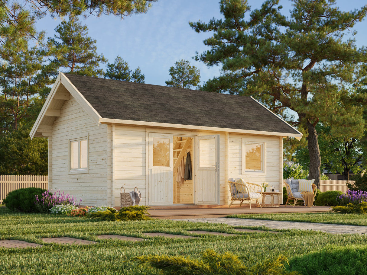 Sandra M (6,1x4,1m | 29,9m² | 44mm) Perinteinenkolmen huonen kesämökki