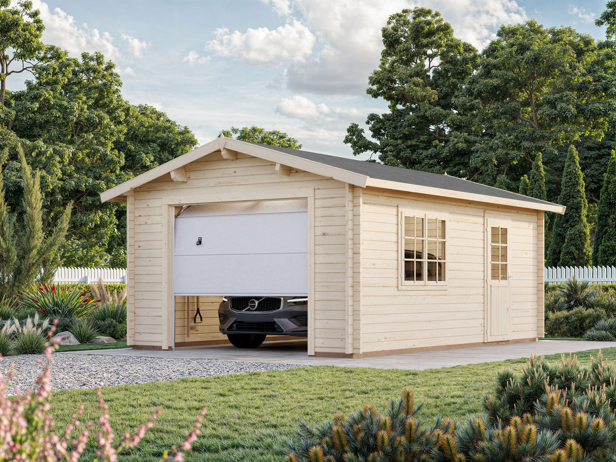 Roger XS (3,8x5,7m | 19m² | 44mm) Kompakti kevythirsi autotalli nosto-ovella