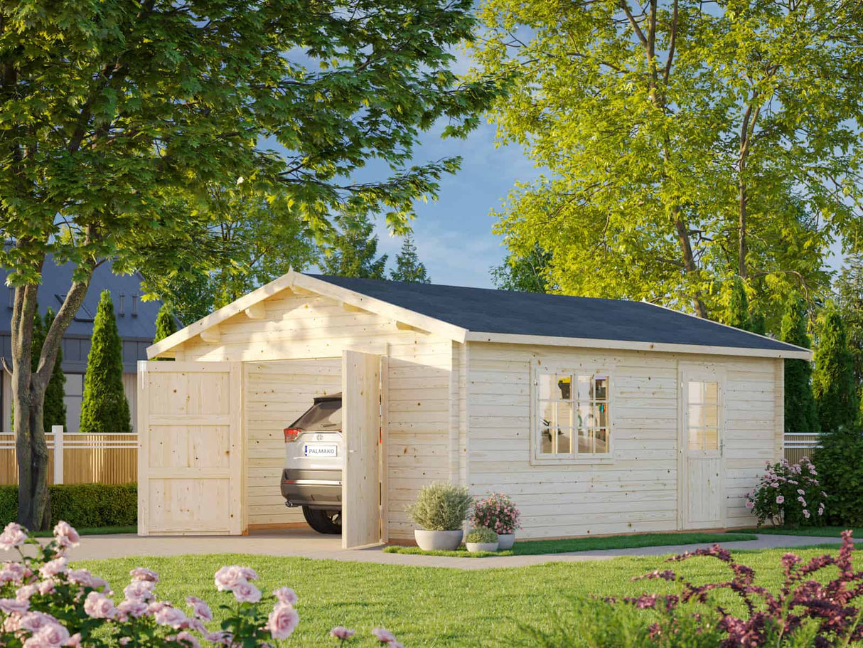 Roger S (4,7x5,7m | 23,9m² | 44mm) Autotalli puuovella