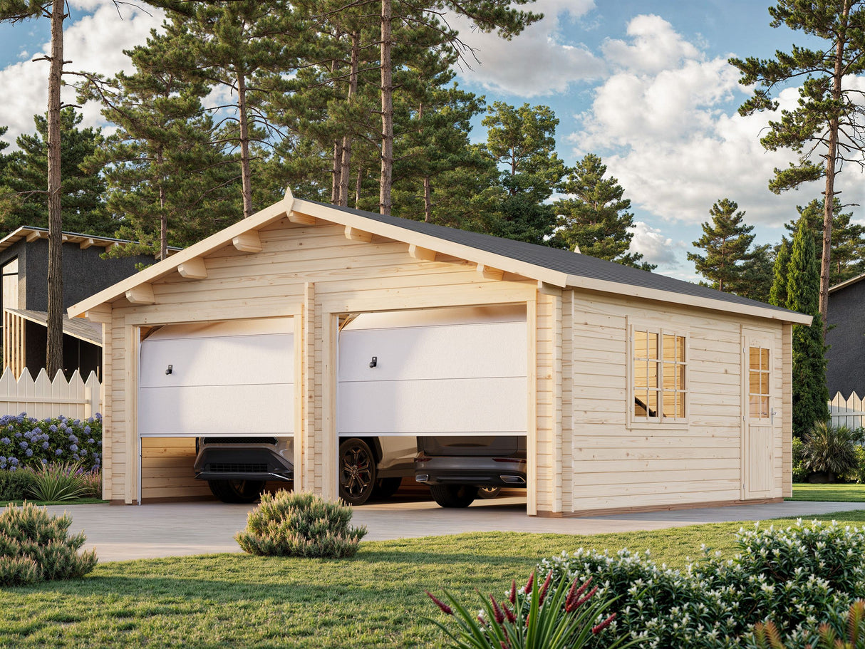 Roger XL (6x5,3m | 28,4m² | 44mm) Tupla-autotalli nosto-ovilla